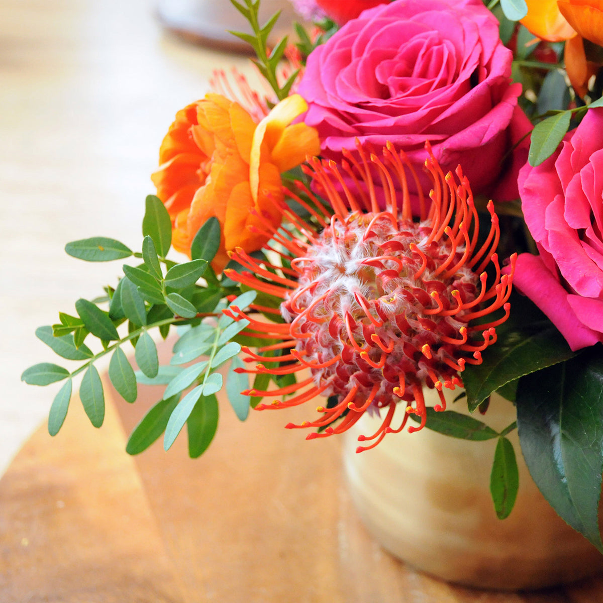 Detail view showing the textural qualities of a protea flower