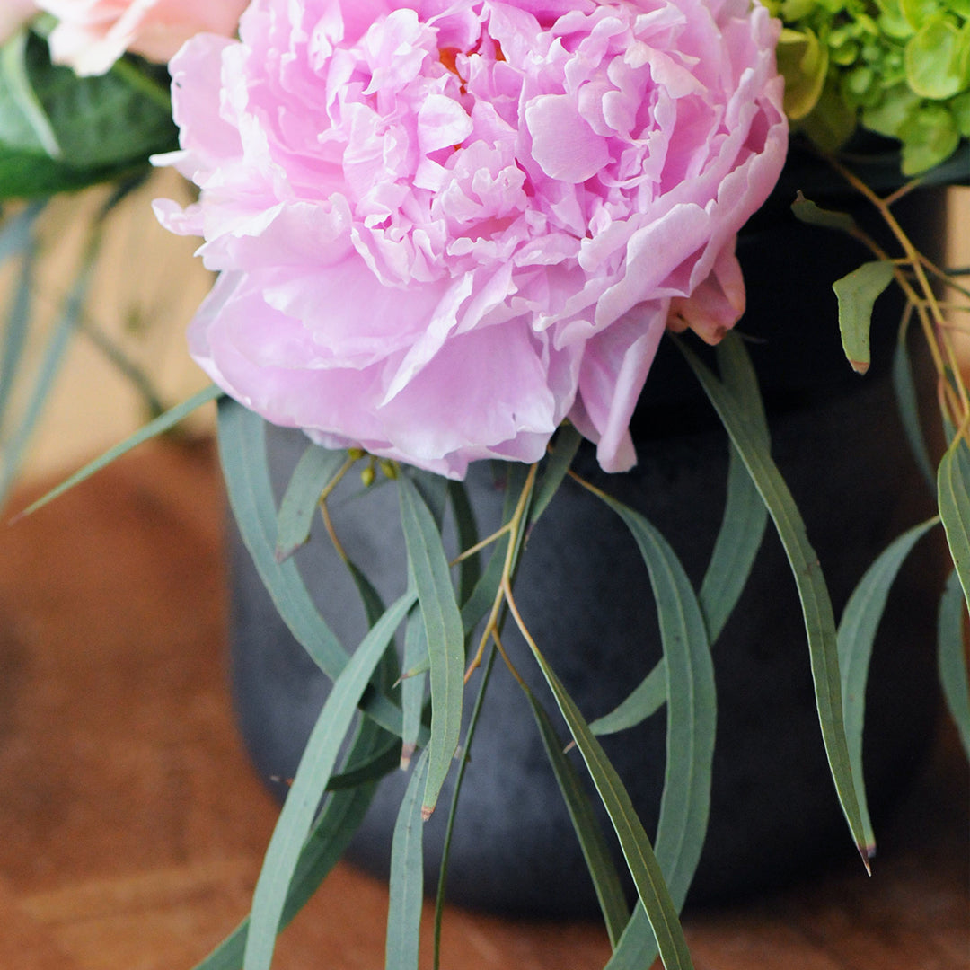 Willow Eucalyptus and Pink Peony flower 