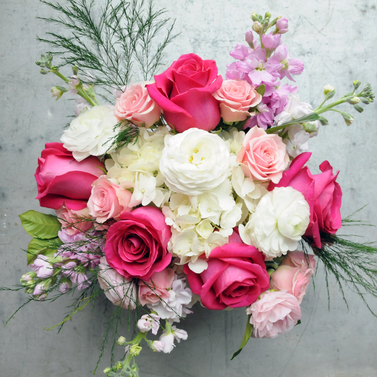 Top down view of Spruce Flowers Elsie arrangement