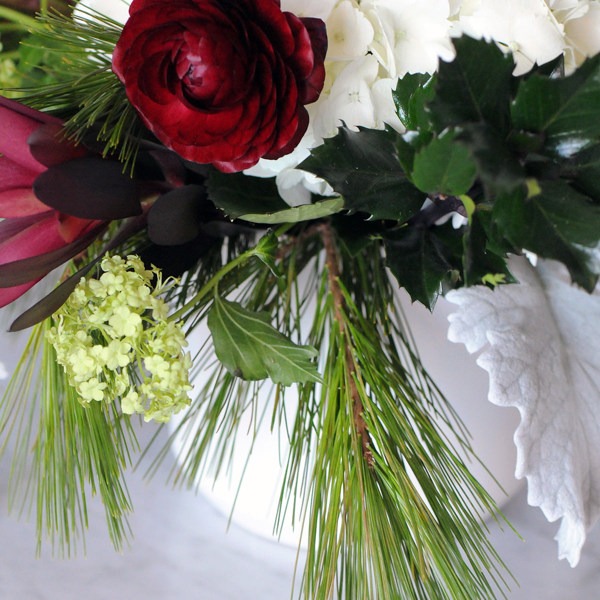 Close up of Spruce Flowers Hawthorne arrangement
