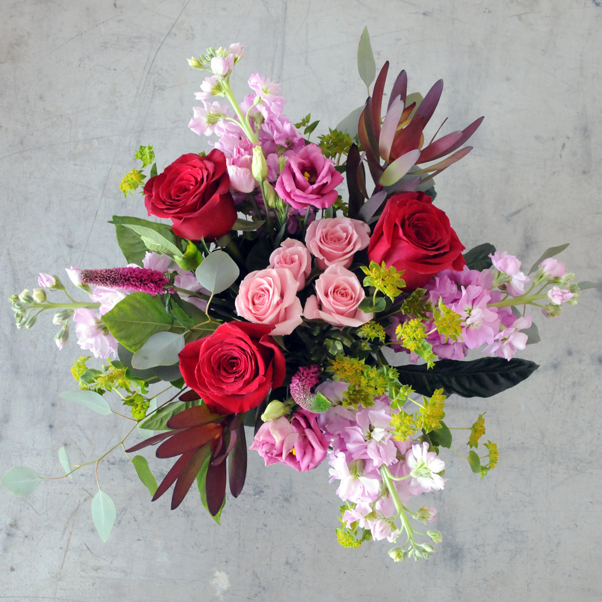 Photo looking down on Spruce Flowers and Events Wabasha floral arrangement for Flower delivery in St Paul Minneapolis metro area