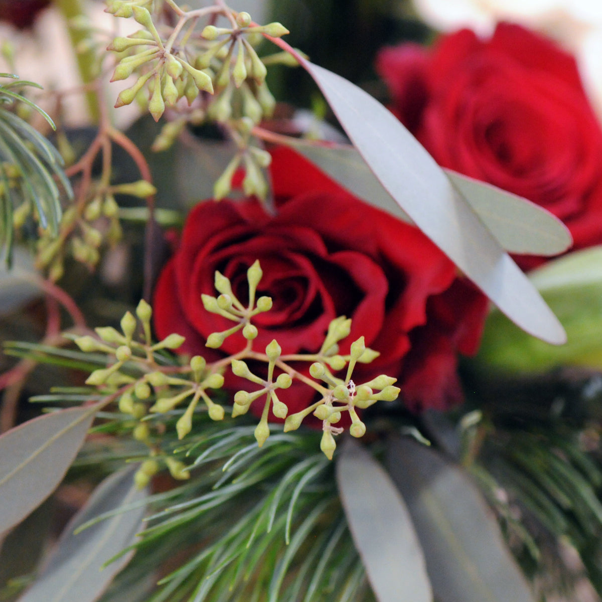 Close up of red roses in Armatage floral arrangements 