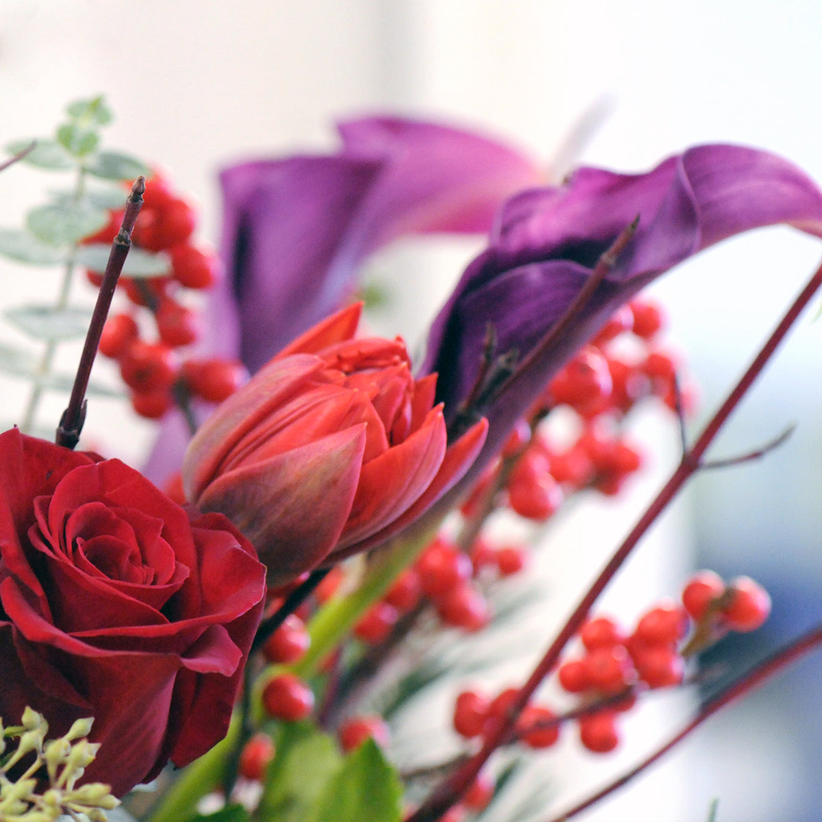 Close up of florals featured in Spruce Flowers Armatage flower arrangement 