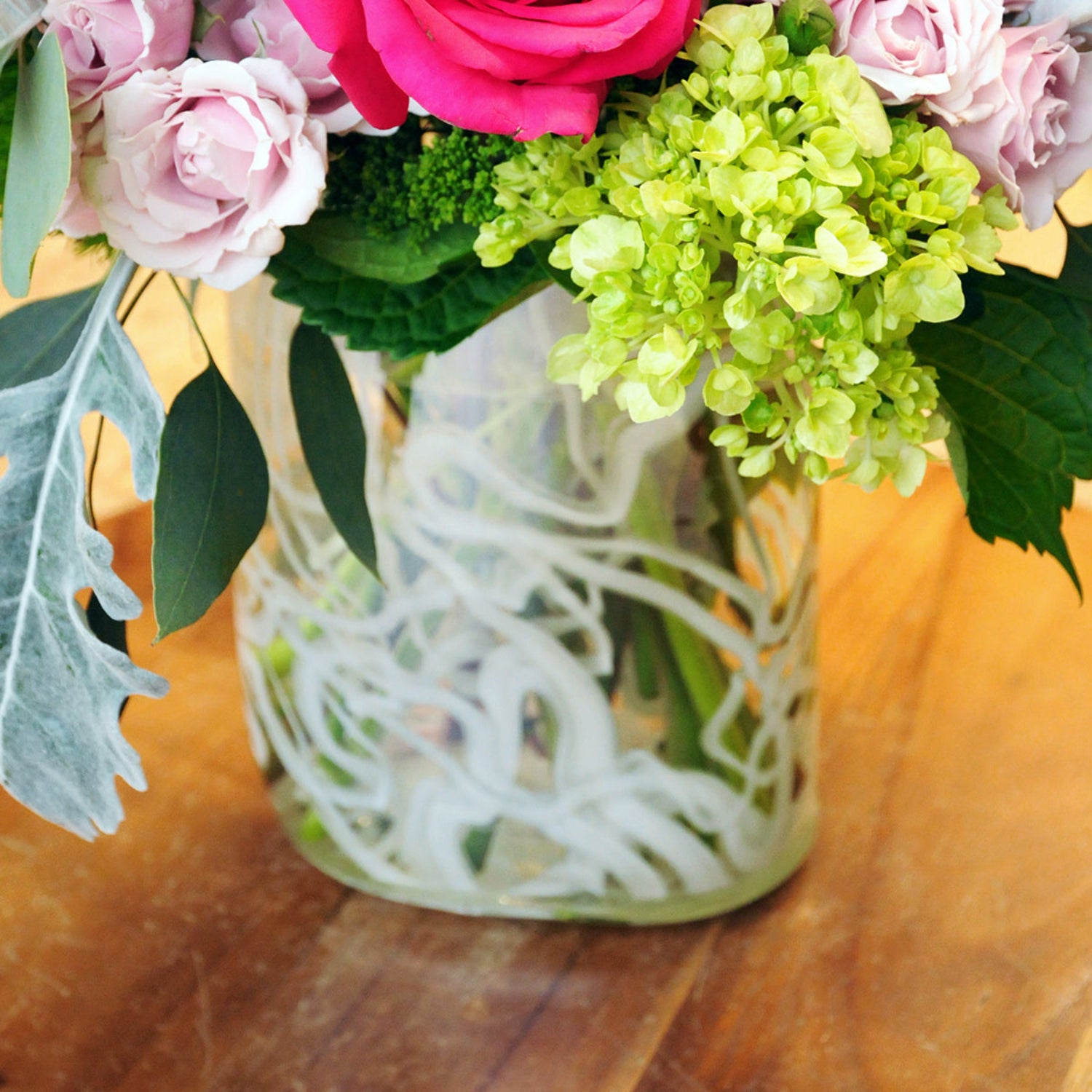 Detail view of florals and abstract vase of the Egderton Floral Arrangement