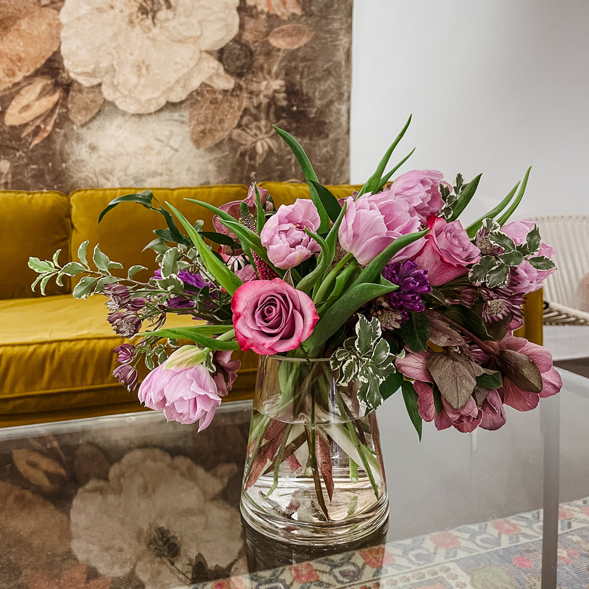 Spruce Flowers Audubon Arrangement A Spring floral celebration in purple with Hyacinth, Tulips and Roses created to celebrate 2023 International Women's Day on March 8th. Spruce will donate $15 from each arrangement to the Women's Foundation of Minnesota .