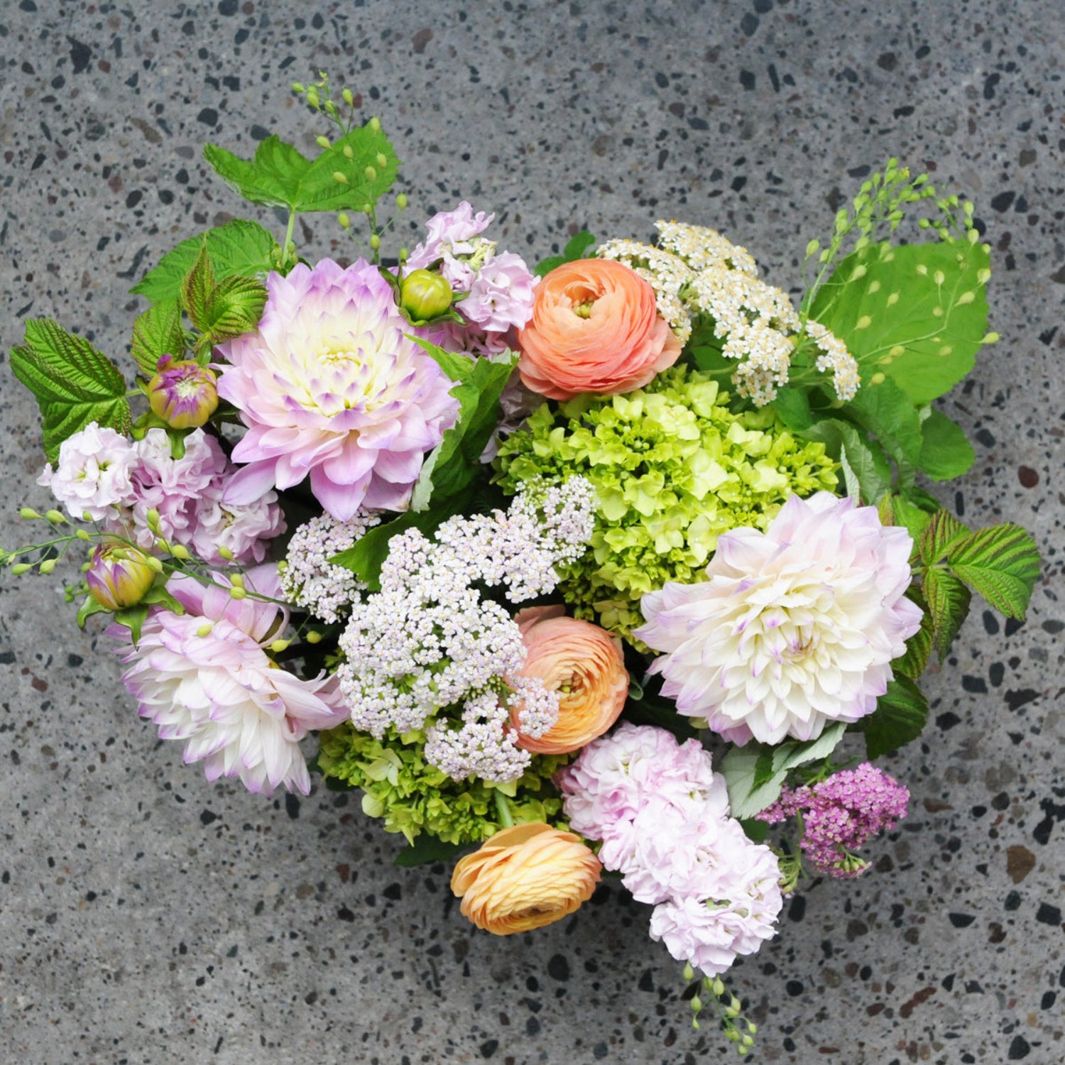 Top down view of the Buchanan arrangement shown in Pastel colors