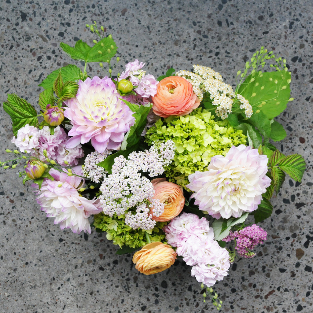 Top down view of the Buchanan arrangement shown in Pastel colors